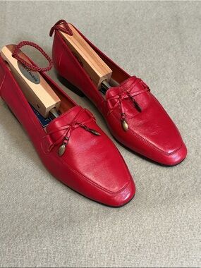 Karen Scott Red Leather Tassel Slip-On Loafers